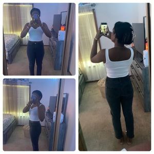 Black acid wash mom jeans